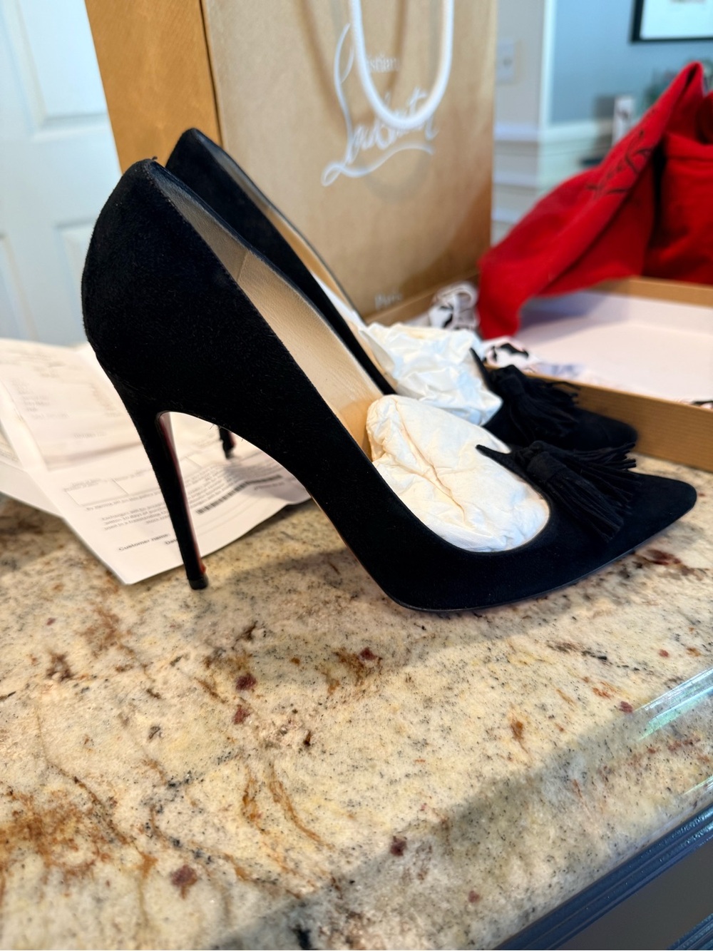 Christian Louboutin Black Suede Tassel Pointed Stiletto Pumps Gwalior 100